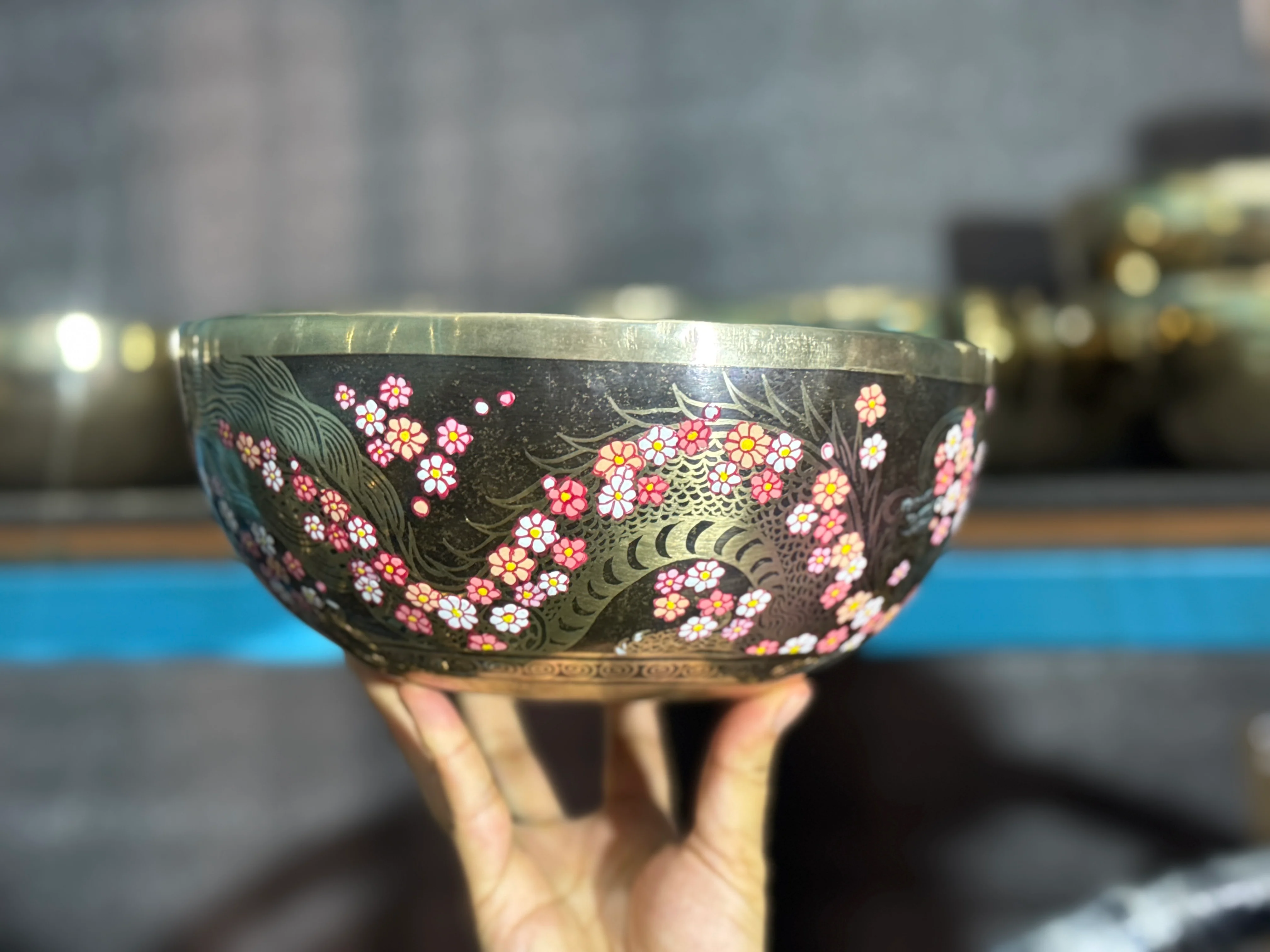 Second Song Collection: The Flower Dragon. 9 Inch Hand-Painted Singing Bowl. - Image 14