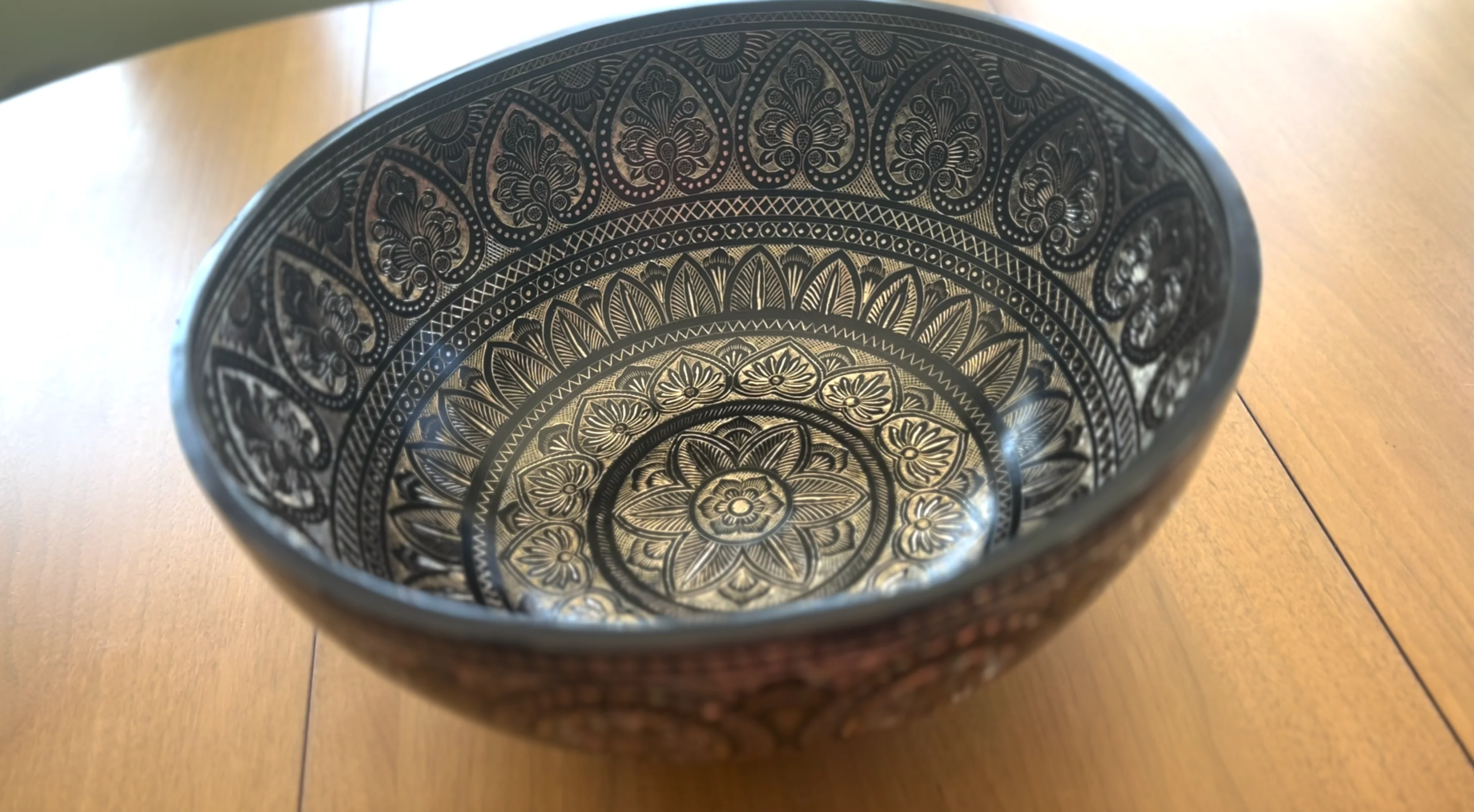 The 15.5 Inch Deep Engraved Midnight Lotus Singing Bowl I Handmade Large Format Bell Bronze - Image 14
